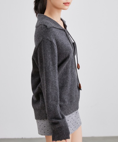 Lace Ladies(レースレディース)の「襟付き レースアップ ニット ポケット付き プルオーバー(ニット/セーター・レディース・チャコールグレー/グレー/アイボリー・FREE)」の17枚目の写真