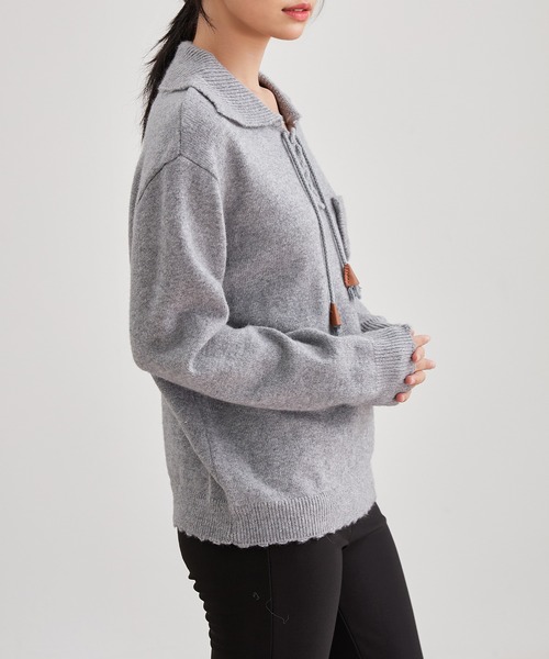 Lace Ladies(レースレディース)の「襟付き レースアップ ニット ポケット付き プルオーバー(ニット/セーター・レディース・チャコールグレー/グレー/アイボリー・FREE)」の22枚目の写真