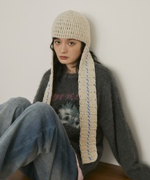 MERLOT | カラーステッチマフラー付きニット帽(ニットキャップ/ビーニー)