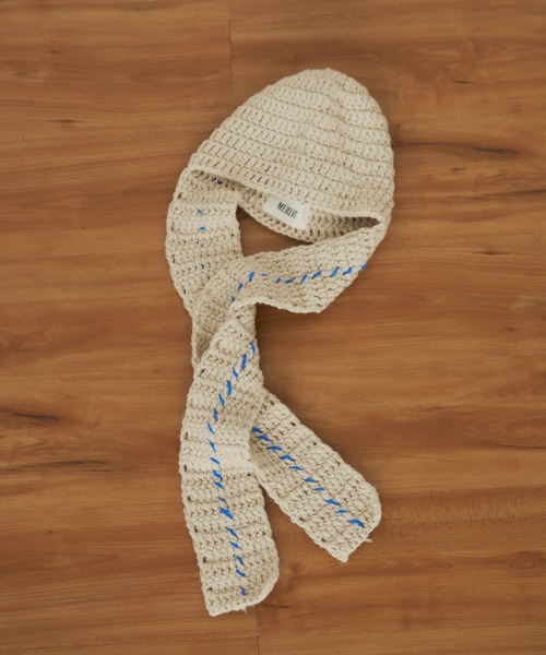 MERLOT（メルロー）の「カラーステッチマフラー付きニット帽（ニットキャップ/ビーニー・レディース・ブラウン/ホワイト・FREE）」の7枚目の写真