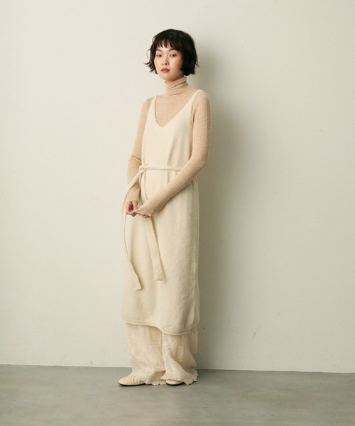 full/fill.（フルフィル）の「ribbon knit cami onepice / リボン付きニットキャミワンピース（ワンピース・レディース・アイボリー/ブラウン・FREE）」の10枚目の写真