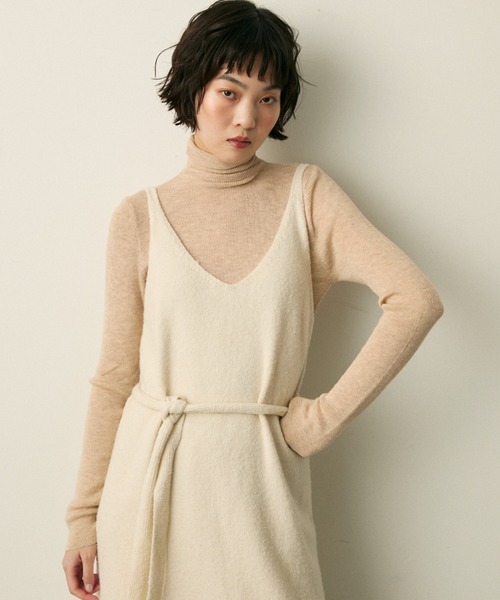 full/fill.（フルフィル）の「ribbon knit cami onepice / リボン付きニットキャミワンピース（ワンピース・レディース・アイボリー/ブラウン・FREE）」の6枚目の写真