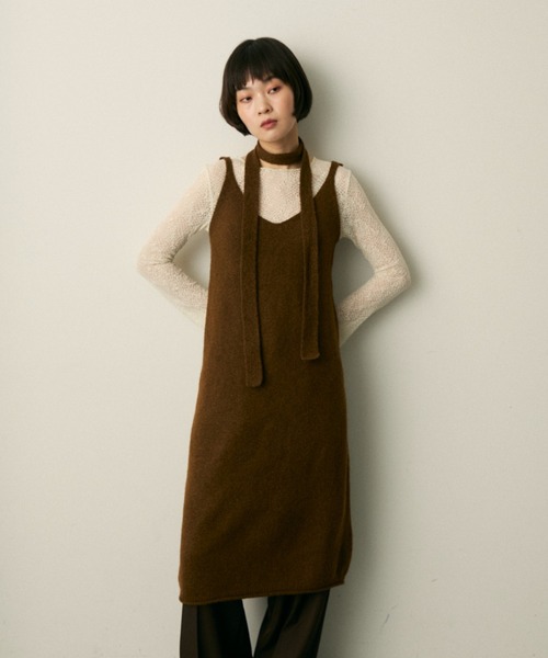 full/fill.（フルフィル）の「ribbon knit cami onepice / リボン付きニットキャミワンピース（ワンピース・レディース・アイボリー/ブラウン・FREE）」の13枚目の写真