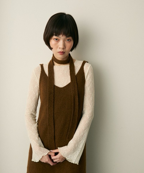 full/fill.（フルフィル）の「ribbon knit cami onepice / リボン付きニットキャミワンピース（ワンピース・レディース・アイボリー/ブラウン・FREE）」の14枚目の写真