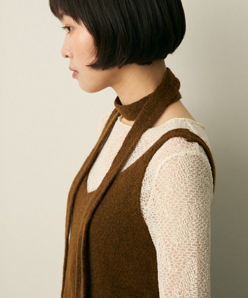 full/fill.（フルフィル）の「ribbon knit cami onepice / リボン付きニットキャミワンピース（ワンピース・レディース・アイボリー/ブラウン・FREE）」の20枚目の写真