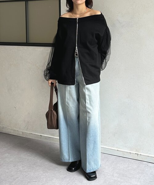 Thevon（ゼボン）の「袖チュールWジップ裏毛プルオーバー（Tシャツ/カットソー・レディース・ブラック/ブラウン/グレー・FREE）」の6枚目の写真