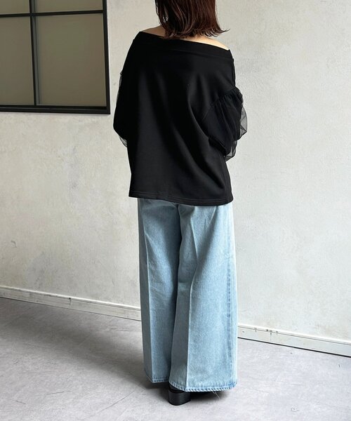 Thevon（ゼボン）の「袖チュールWジップ裏毛プルオーバー（Tシャツ/カットソー・レディース・ブラック/ブラウン/グレー・FREE）」の5枚目の写真