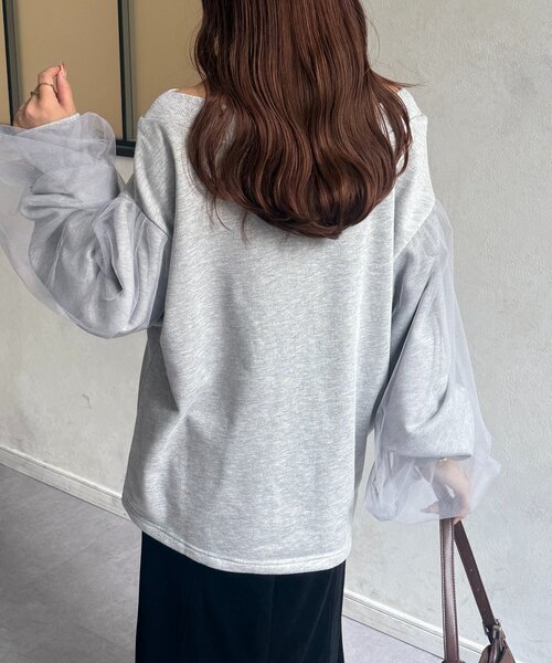 Thevon（ゼボン）の「袖チュールWジップ裏毛プルオーバー（Tシャツ/カットソー・レディース・ブラック/ブラウン/グレー・FREE）」の12枚目の写真