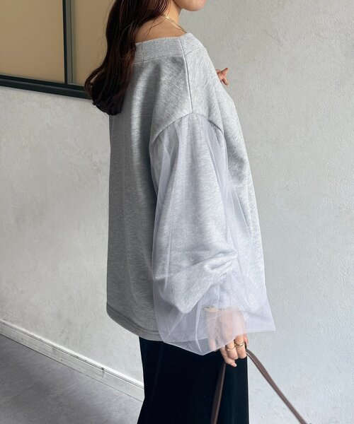 Thevon（ゼボン）の「袖チュールWジップ裏毛プルオーバー（Tシャツ/カットソー・レディース・ブラック/ブラウン/グレー・FREE）」の8枚目の写真