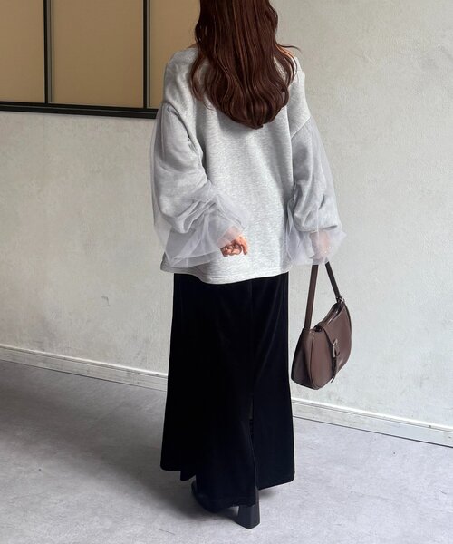 Thevon（ゼボン）の「袖チュールWジップ裏毛プルオーバー（Tシャツ/カットソー・レディース・ブラック/ブラウン/グレー・FREE）」の13枚目の写真
