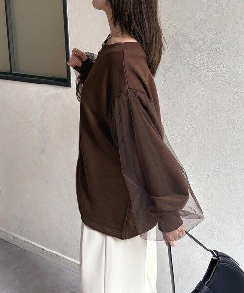 Thevon（ゼボン）の「袖チュールWジップ裏毛プルオーバー（Tシャツ/カットソー・レディース・ブラック/ブラウン/グレー・FREE）」の16枚目の写真