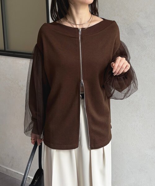 Thevon（ゼボン）の「袖チュールWジップ裏毛プルオーバー（Tシャツ/カットソー・レディース・ブラック/ブラウン/グレー・FREE）」の19枚目の写真