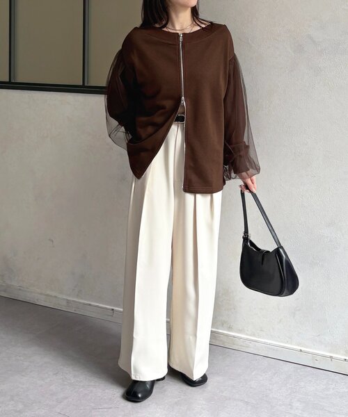 Thevon（ゼボン）の「袖チュールWジップ裏毛プルオーバー（Tシャツ/カットソー・レディース・ブラック/ブラウン/グレー・FREE）」の17枚目の写真