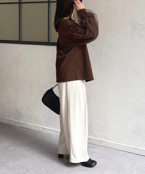 Thevon（ゼボン）の「袖チュールWジップ裏毛プルオーバー（Tシャツ/カットソー・レディース・ブラック/ブラウン/グレー・FREE）」の22枚目の写真