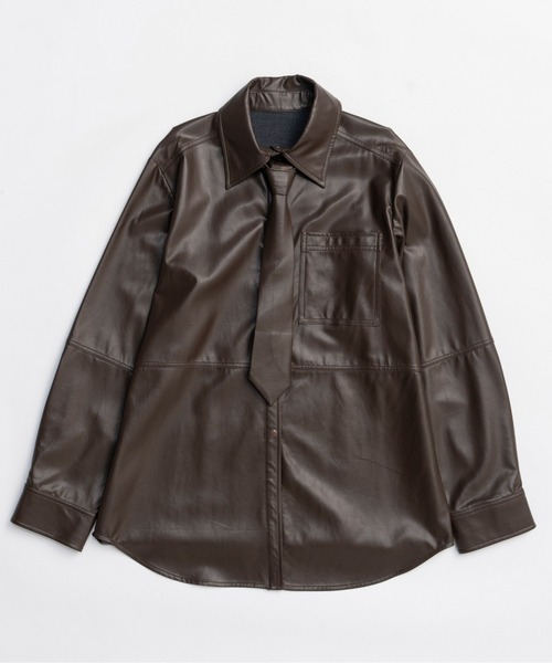 MAISON SPECIAL(メゾンスペシャル)の「Vegan Leather Tie Shirt / ヴィーガンレザーネクタイシャツ(シャツ/ブラウス・レディース・ブラック/ブルー/オフホワイト/ブラウン・FREE)」の14枚目の写真