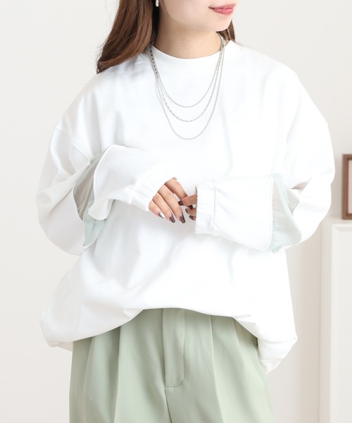 FUNALIVE（ファンアライブ）の「袖シアーディティールスウェットプルオーバー（Tシャツ/カットソー・レディース・オフホワイト/杢グレー・FREE）」の3枚目の写真