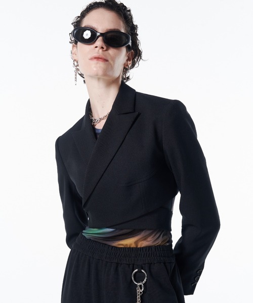 JOSE MOON(ジョゼムーン)の「CROSS SHORT JACKET/クロスショートジャケット(テーラードジャケット・レディース・チャコールグレー/ブラック・38/36)」の1枚目の写真