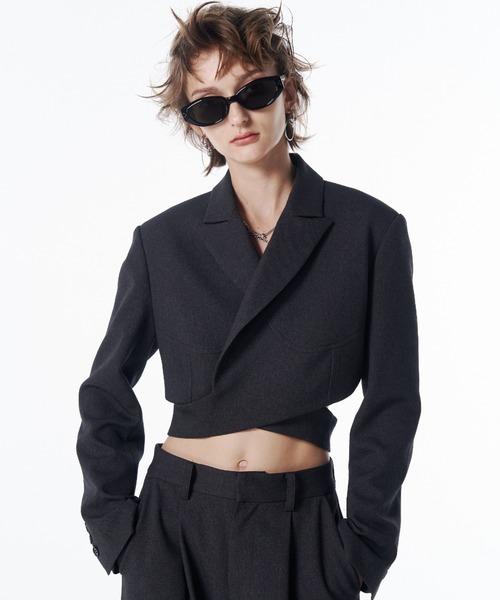 JOSE MOON(ジョゼムーン)の「CROSS SHORT JACKET/クロスショートジャケット(テーラードジャケット・レディース・チャコールグレー/ブラック・38/36)」の3枚目の写真