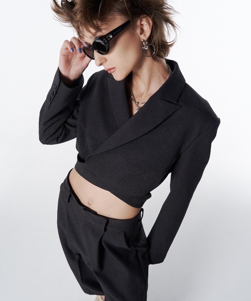 JOSE MOON(ジョゼムーン)の「CROSS SHORT JACKET/クロスショートジャケット(テーラードジャケット・レディース・チャコールグレー/ブラック・38/36)」の17枚目の写真