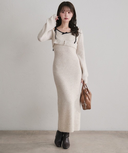 fupel バイカラーアンサンブルニットロングワンピース bicolor ensemble knit long onepiece / バイカラーアンサンブルニット