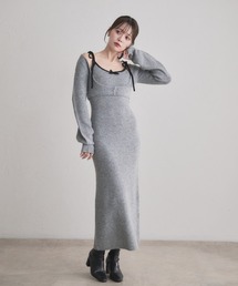 fupel（フぺル）の「bicolor ensemble knit long onepiece / バイカラーアンサンブルニットロングワンピース（ワンピース）」