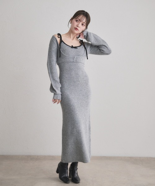 bicolor ensemble knit long onepiece / バイカラーアンサンブルニット