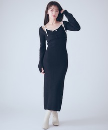 fupel（フぺル）の「bicolor ensemble knit long onepiece / バイカラーアンサンブルニットロングワンピース（ワンピース）」