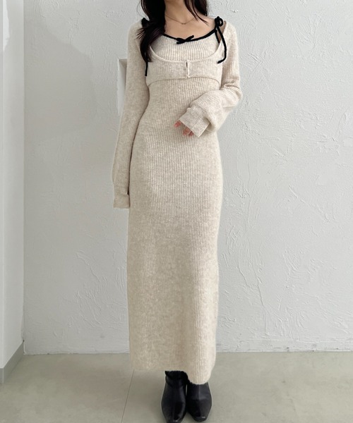 セール】bicolor ensemble knit long onepiece / バイカラー
