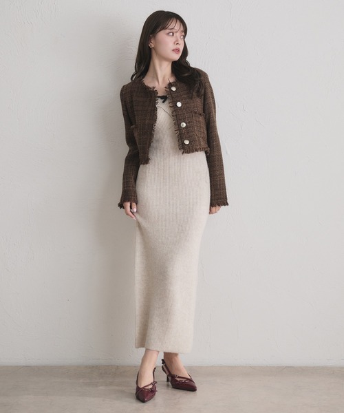 bicolor ensemble knit long onepiece / バイカラーアンサンブルニット