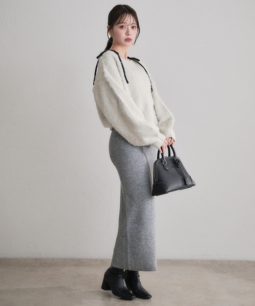 bicolor ensemble knit long onepiece / バイカラーアンサンブルニット