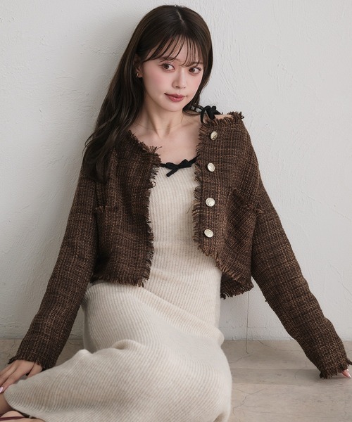 bicolor ensemble knit long onepiece / バイカラーアンサンブルニット