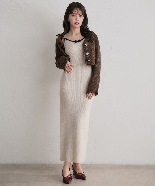 fupel(フぺル)の「bicolor ensemble knit long onepiece / バイカラーアンサンブルニットロングワンピース(ワンピース・レディース・グレー/ブラック/ベージュ・FREE)」の7枚目の写真