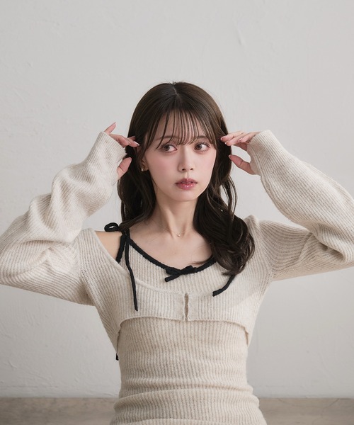 fupel(フぺル)の「bicolor ensemble knit long onepiece / バイカラーアンサンブルニットロングワンピース(ワンピース・レディース・グレー/ブラック/ベージュ・FREE)」の4枚目の写真