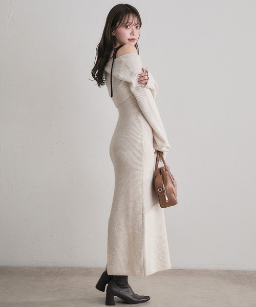 fupel(フぺル)の「bicolor ensemble knit long onepiece / バイカラーアンサンブルニットロングワンピース(ワンピース・レディース・グレー/ブラック/ベージュ・FREE)」の6枚目の写真