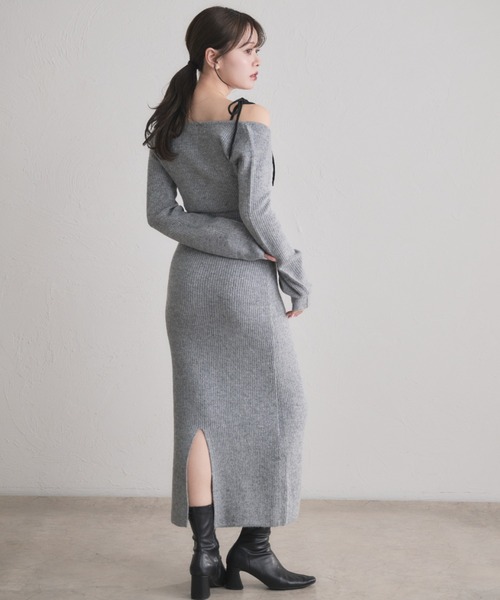 fupel バイカラーアンサンブルニットロングワンピース bicolor ensemble knit long onepiece / バイカラーアンサンブルニット