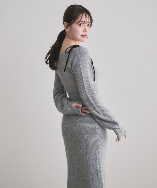 fupel バイカラーアンサンブルニットロングワンピース bicolor ensemble knit long onepiece / バイカラーアンサンブルニット