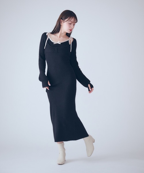 bicolor ensemble knit long onepiece / バイカラーアンサンブルニット