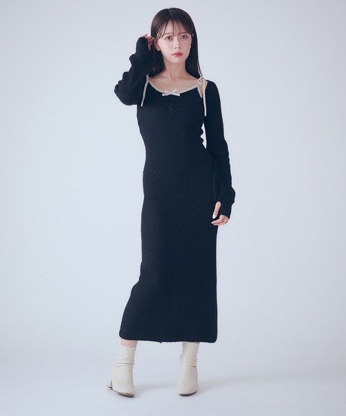 セール】bicolor ensemble knit long onepiece / バイカラー