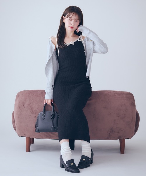 fupel バイカラーアンサンブルニットロングワンピース bicolor ensemble knit long onepiece / バイカラーアンサンブルニット