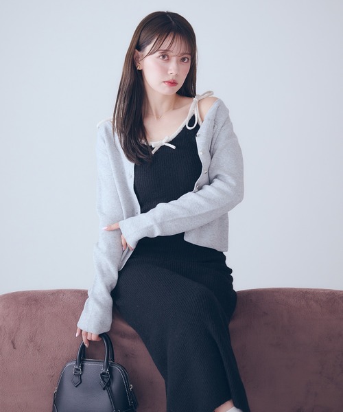 bicolor ensemble knit long onepiece / バイカラーアンサンブルニット