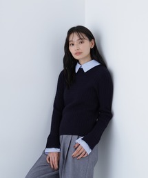 ◇シャツカラードッキングケーブルニット