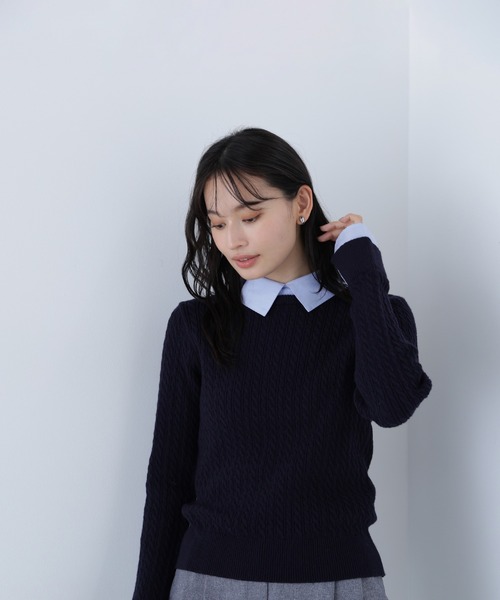 ◇シャツカラードッキングケーブルニット（ニット/セーター）｜NATURAL