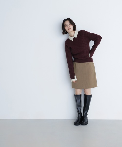 NATURAL BEAUTY BASIC(ナチュラルビューティーベーシック)の「◇シャツカラードッキングケーブルニット(ニット/セーター・レディース・ブルー系その他6/グレー系その他/ブラウン系その他・FREE)」の5枚目の写真