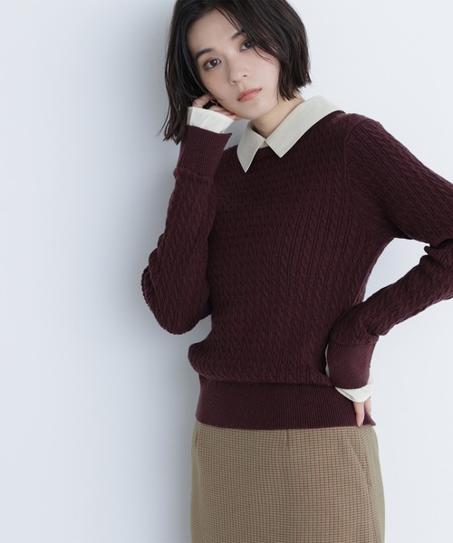 NATURAL BEAUTY BASIC(ナチュラルビューティーベーシック)の「◇シャツカラードッキングケーブルニット(ニット/セーター・レディース・ブルー系その他6/グレー系その他/ブラウン系その他・FREE)」の6枚目の写真