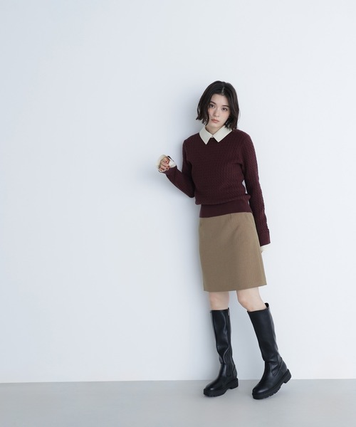NATURAL BEAUTY BASIC(ナチュラルビューティーベーシック)の「◇シャツカラードッキングケーブルニット(ニット/セーター・レディース・ブルー系その他6/グレー系その他/ブラウン系その他・FREE)」の7枚目の写真