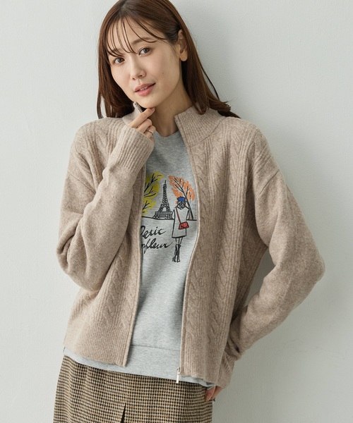 Petit Honfleur(プチオンフルール)の「ケーブルZIPニットカーディガン【洗える】(カーディガン/ボレロ・レディース・モカ/チャコールグレー/グレー・M/L)」の13枚目の写真