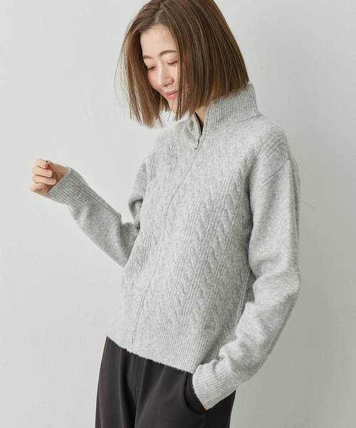 Petit Honfleur(プチオンフルール)の「ケーブルZIPニットカーディガン【洗える】(カーディガン/ボレロ・レディース・モカ/チャコールグレー/グレー・M/L)」の15枚目の写真