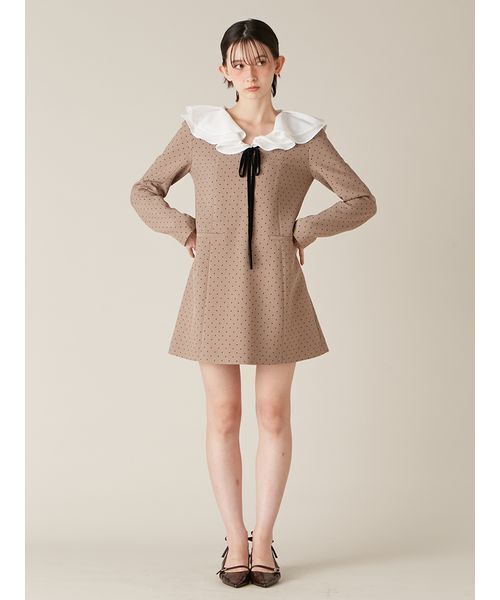 LILY BROWN（リリーブラウン）の「ラッフルカラー付きミニワンピース（ワンピース・レディース・モカ/グレー/ブラック・0/1）」の8枚目の写真