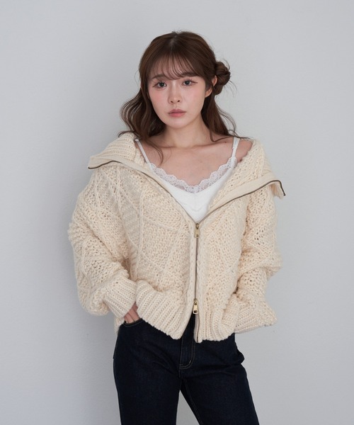 RAY CASSIN（レイカズン）の「柄編みニットブルゾン（ニット/セーター・レディース・ブラウン/チャコールグレー/アイボリー・FREE）」の20枚目の写真