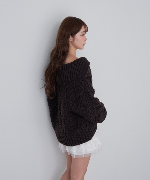 RAY CASSIN（レイカズン）の「柄編みニットブルゾン（ニット/セーター・レディース・ブラウン/チャコールグレー/アイボリー・FREE）」の7枚目の写真